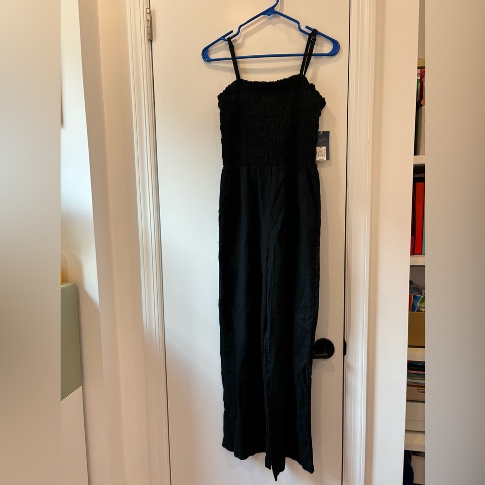 Women's Smocked Linen Maxi Jumpsuit - Universal Thread Black XS NWT
